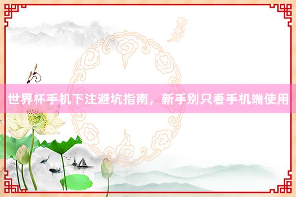 世界杯手机下注避坑指南，新手别只看手机端使用